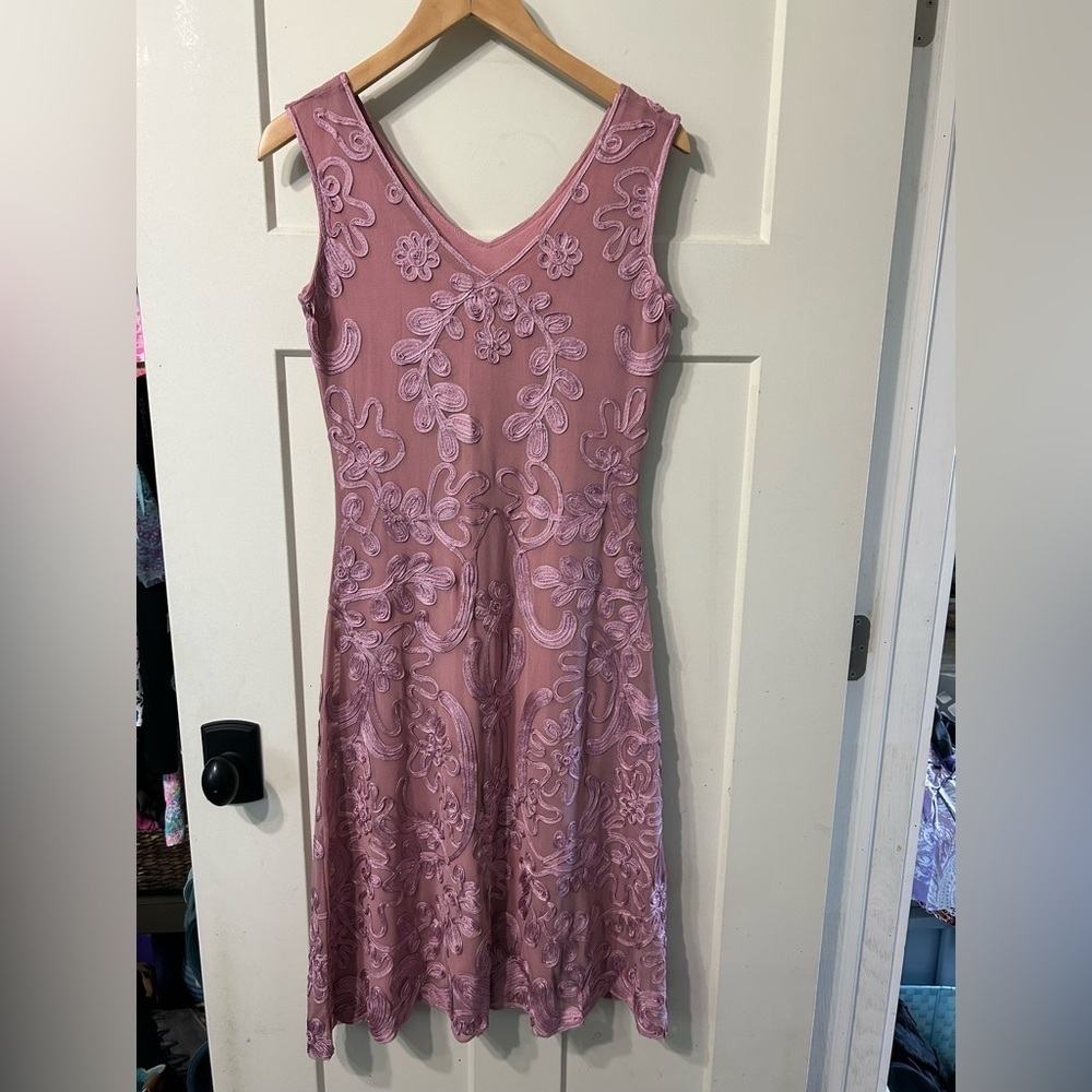 Anthropologie Sundance Pink Mauve Sleeveless Dress embroidered overlay